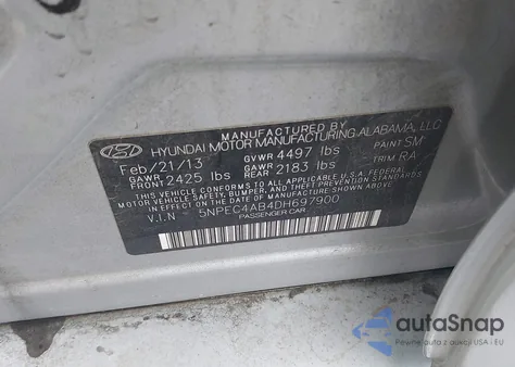 2013 Hyundai Sonata Se 2.0T from USA, damaged, VIN 5NPEC4AB4DH697900